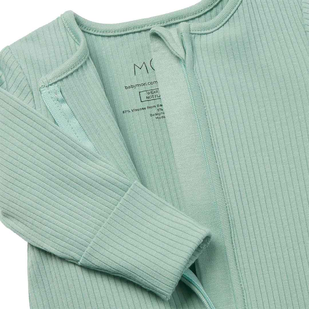 MORI Ribbed Zip-Up Sleepsuit - Mint-Sleepsuits-Mint-NB | Natural Baby Shower