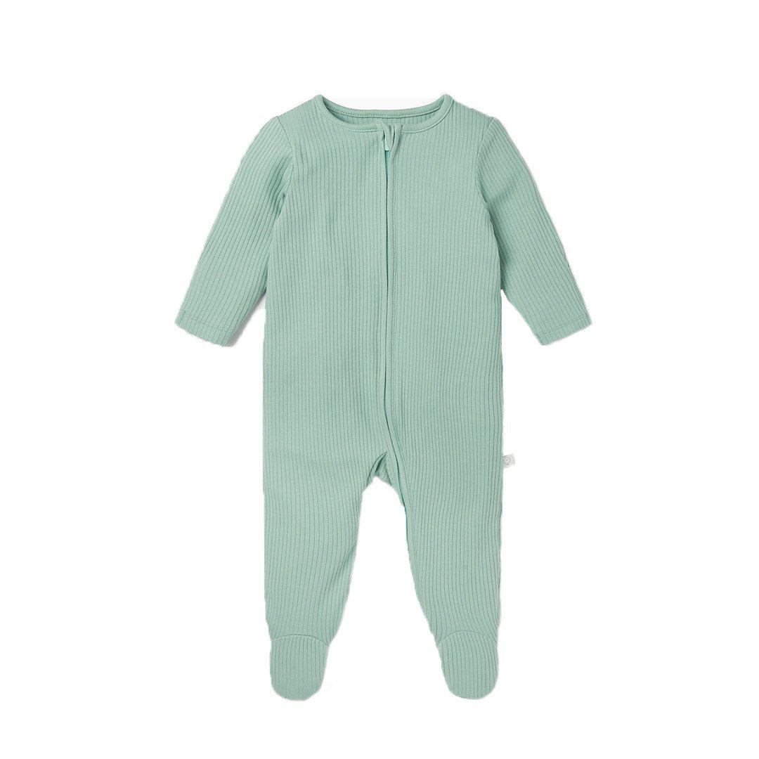 MORI Ribbed Zip-Up Sleepsuit - Mint-Sleepsuits-Mint-NB | Natural Baby Shower