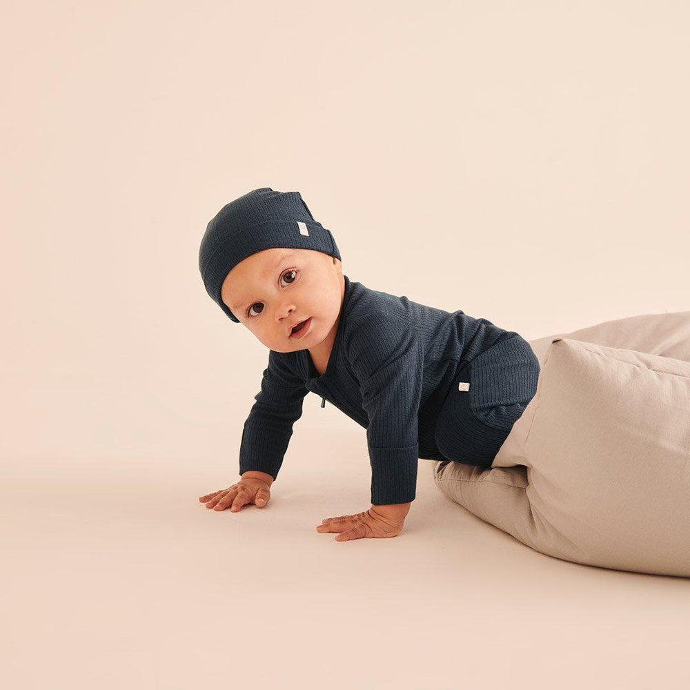 MORI Ribbed Zip-Up Sleepsuit - Navy-Sleepsuits-Navy-NB | Natural Baby Shower