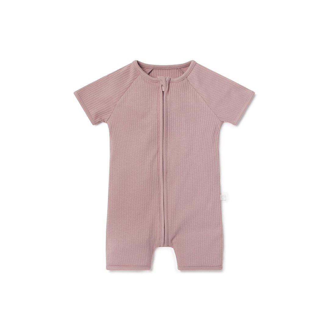 MORI Ribbed Zip-Up Summer Sleepsuit - Rose-Sleepsuits-Rose-0-3m | Natural Baby Shower