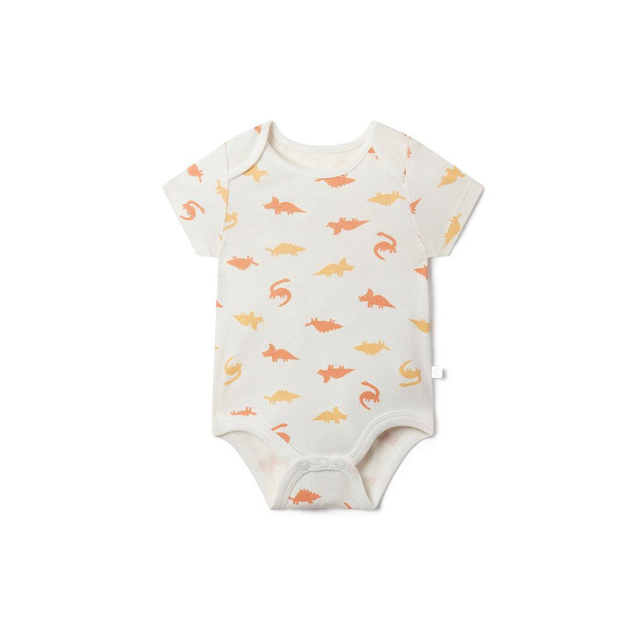 MORI Short Sleeve Bodysuit - Orange Dino-Bodysuits-Orange Dino-0-3m | Natural Baby Shower