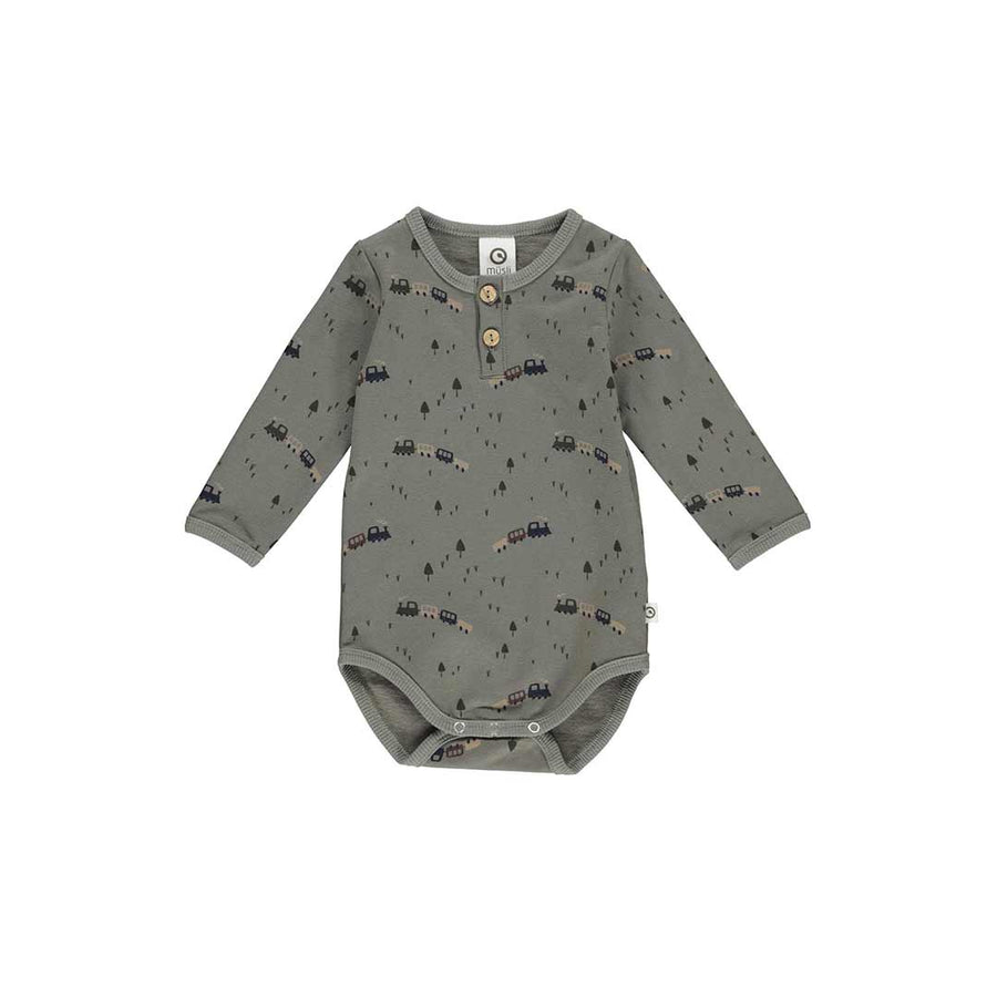 Musli Train Long Sleeve Bodysuit - Basil-Bodysuits-Basil-56 | Natural Baby Shower