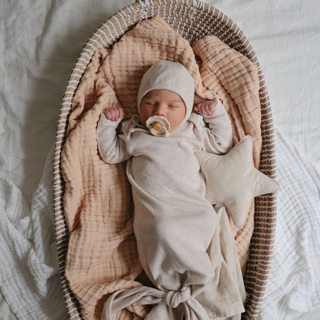 Mushie Ribbed Baby Bonnet - Beige Melange-Hats-Beige Melange-0-3m | Natural Baby Shower