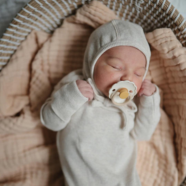Mushie Ribbed Baby Bonnet - Beige Melange-Hats-Beige Melange-0-3m | Natural Baby Shower