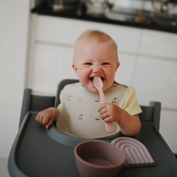 Mushie Baby Spoon - Blush/Shifting Sand-Cutlery- | Natural Baby Shower