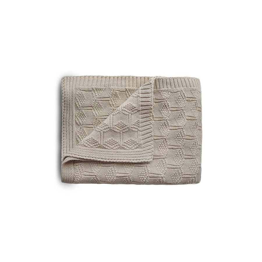 Mushie Knitted Baby Blanket - Honeycomb/Beige-Blankets- | Natural Baby Shower