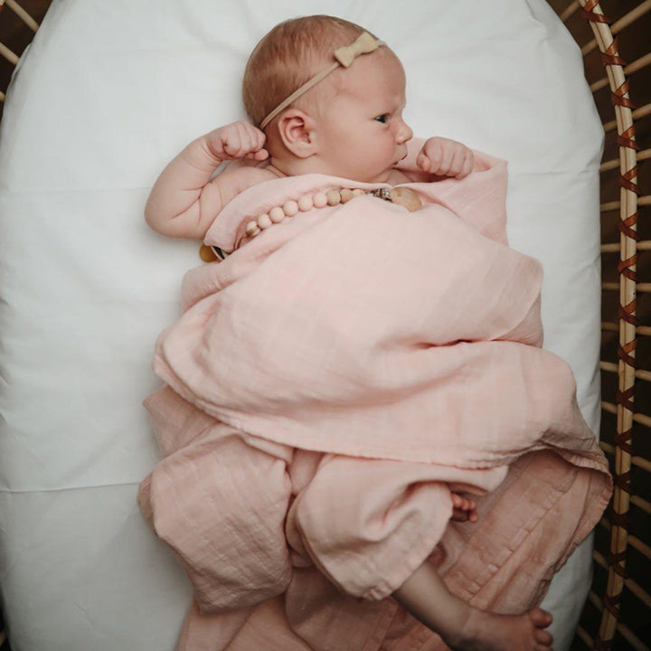 Mushie Organic Muslin Swaddle - Blush-Muslin Wraps- | Natural Baby Shower