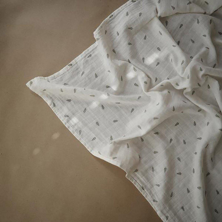 Mushie Organic Muslin Swaddle - Leaves-Swaddling Wraps- | Natural Baby Shower