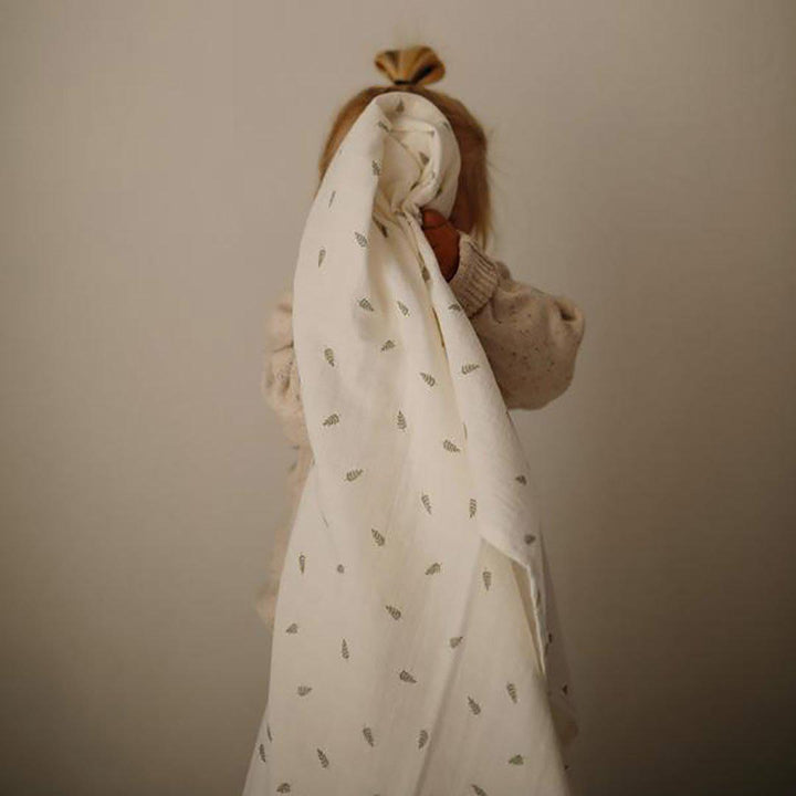 Mushie Organic Muslin Swaddle - Leaves-Swaddling Wraps- | Natural Baby Shower