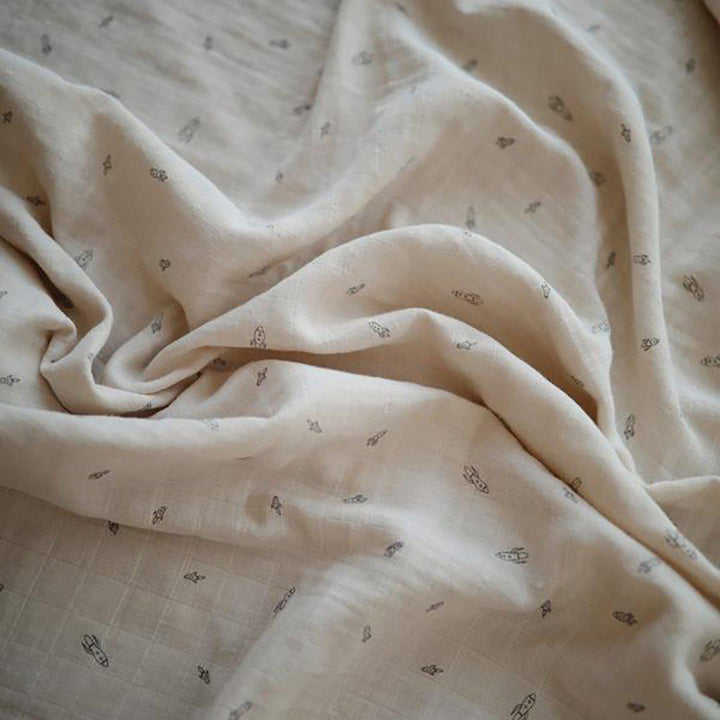 Mushie Organic Muslin Swaddle - Rocket Ship-Swaddling Wraps- | Natural Baby Shower