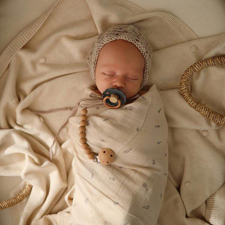 Mushie Organic Muslin Swaddle - Rocket Ship-Swaddling Wraps- | Natural Baby Shower