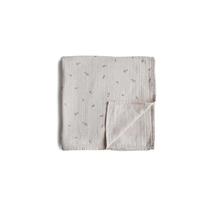Mushie Organic Muslin Swaddle - Rocket Ship-Swaddling Wraps- | Natural Baby Shower