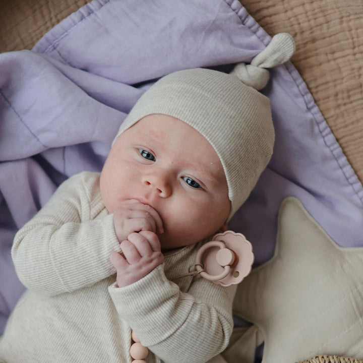 Mushie Ribbed Baby Beanie - Beige Melange-Hats-Beige Melange-0-3m | Natural Baby Shower