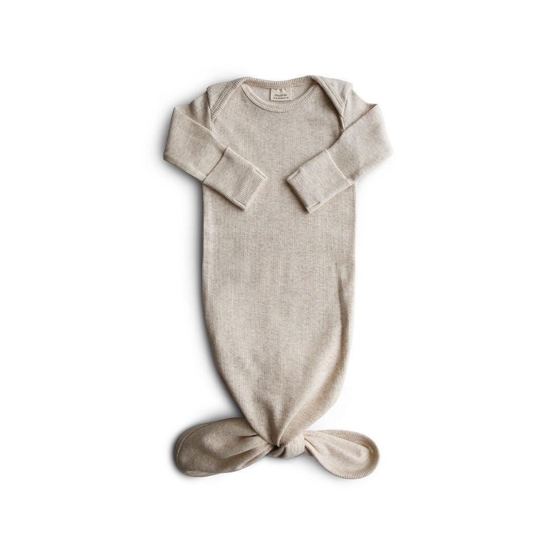 Mushie Ribbed Knotted Baby Gown - Beige Melange-Sleep Gowns-Beige Melange-0-3m | Natural Baby Shower