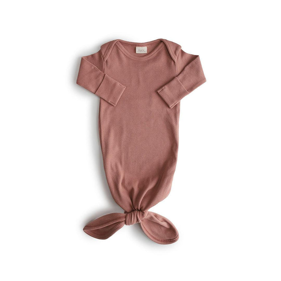 Mushie Ribbed Knotted Baby Gown - Cedar-Sleep Gowns-Cedar-0-3m | Natural Baby Shower