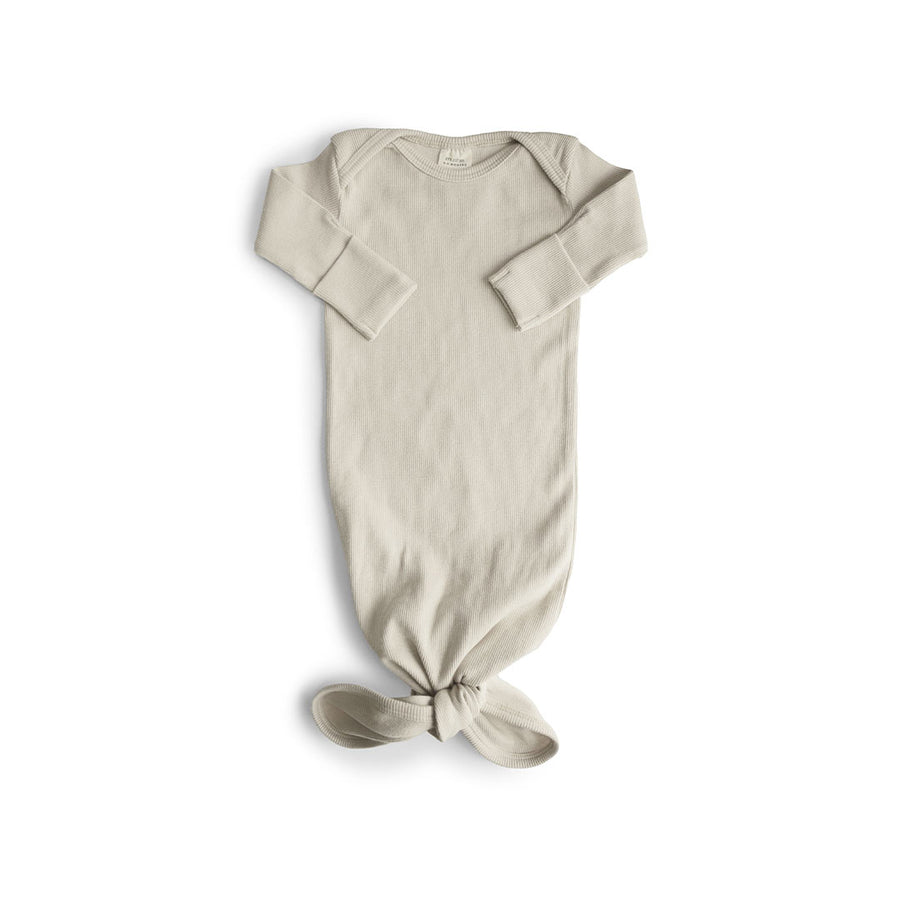Mushie Ribbed Knotted Baby Gown - Ivory-Sleep Gowns-Ivory-0-3m | Natural Baby Shower