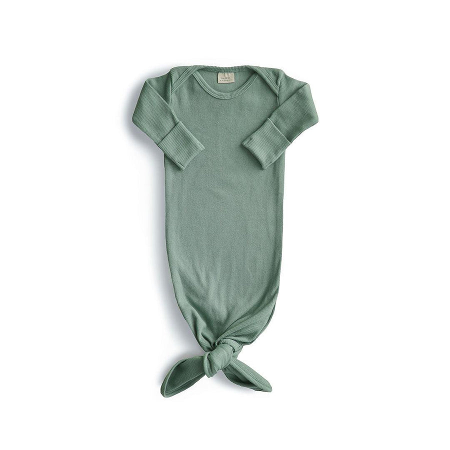 Mushie Ribbed Knotted Baby Gown - Roman Green-Sleep Gowns-Roman Green-0-3m | Natural Baby Shower