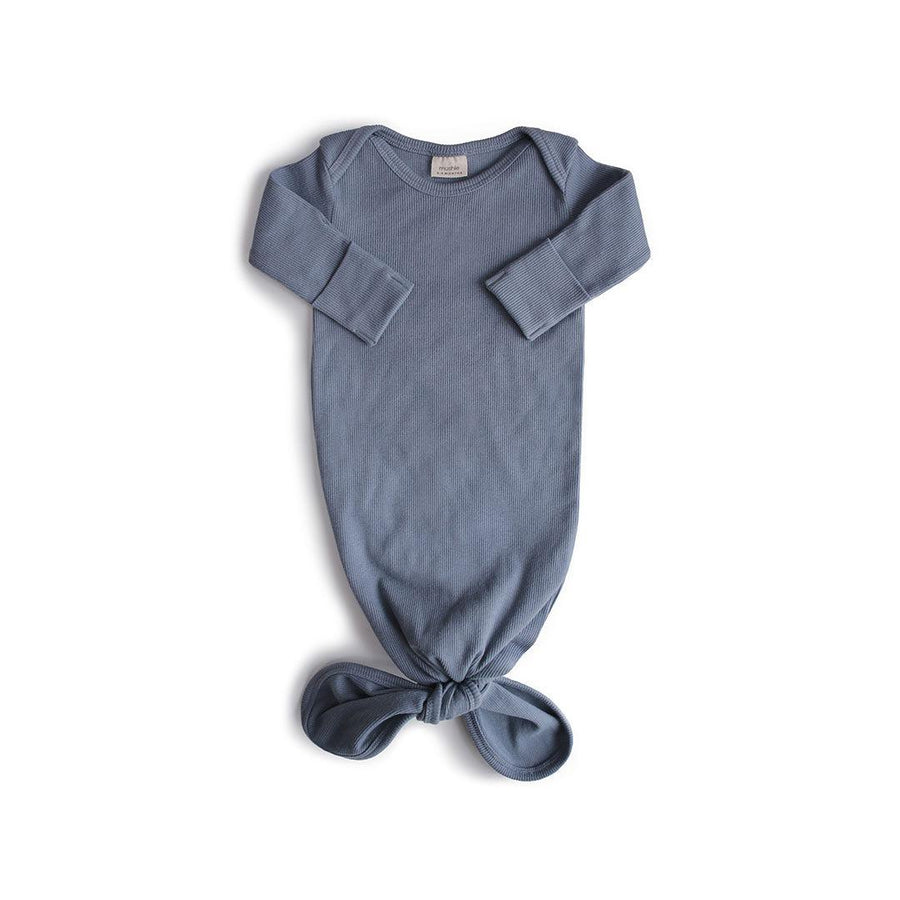 Mushie Ribbed Knotted Baby Gown - Tradewinds-Sleep Gowns-Tradewinds-0-3m | Natural Baby Shower