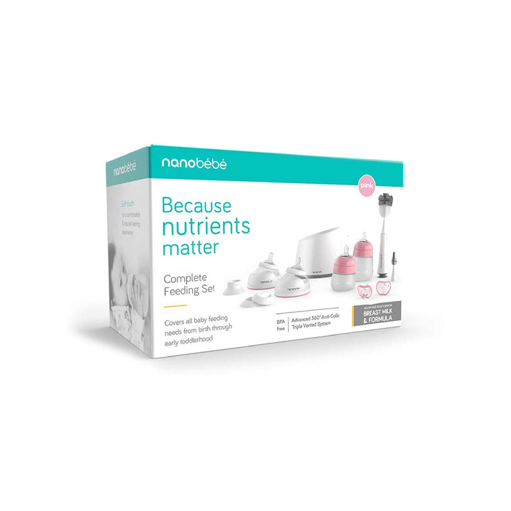 Nanobebe Complete Baby Bottle Feeding Set - Pink-Baby Bottles- | Natural Baby Shower