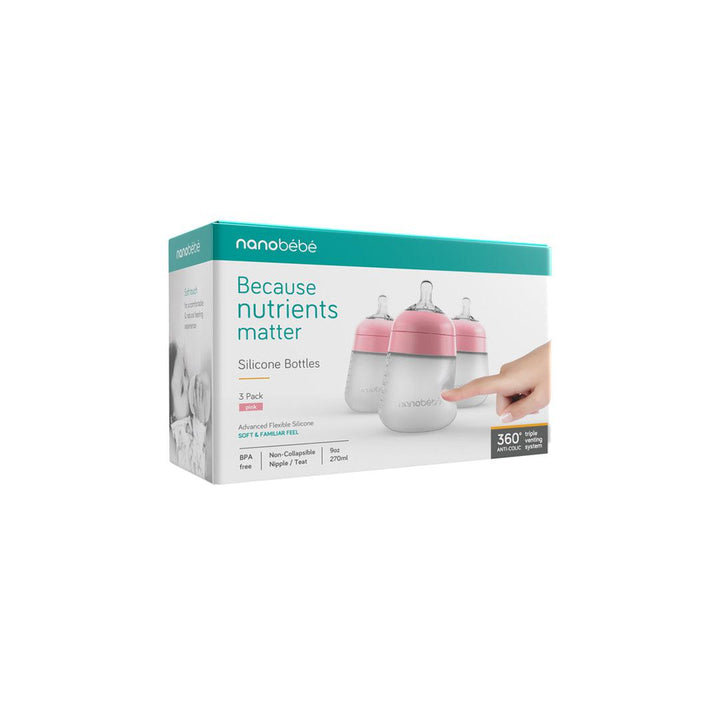 Nanobebe Flexy Silicone Bottles - Pink - 3 Pack (270ml)-Baby Bottles- | Natural Baby Shower