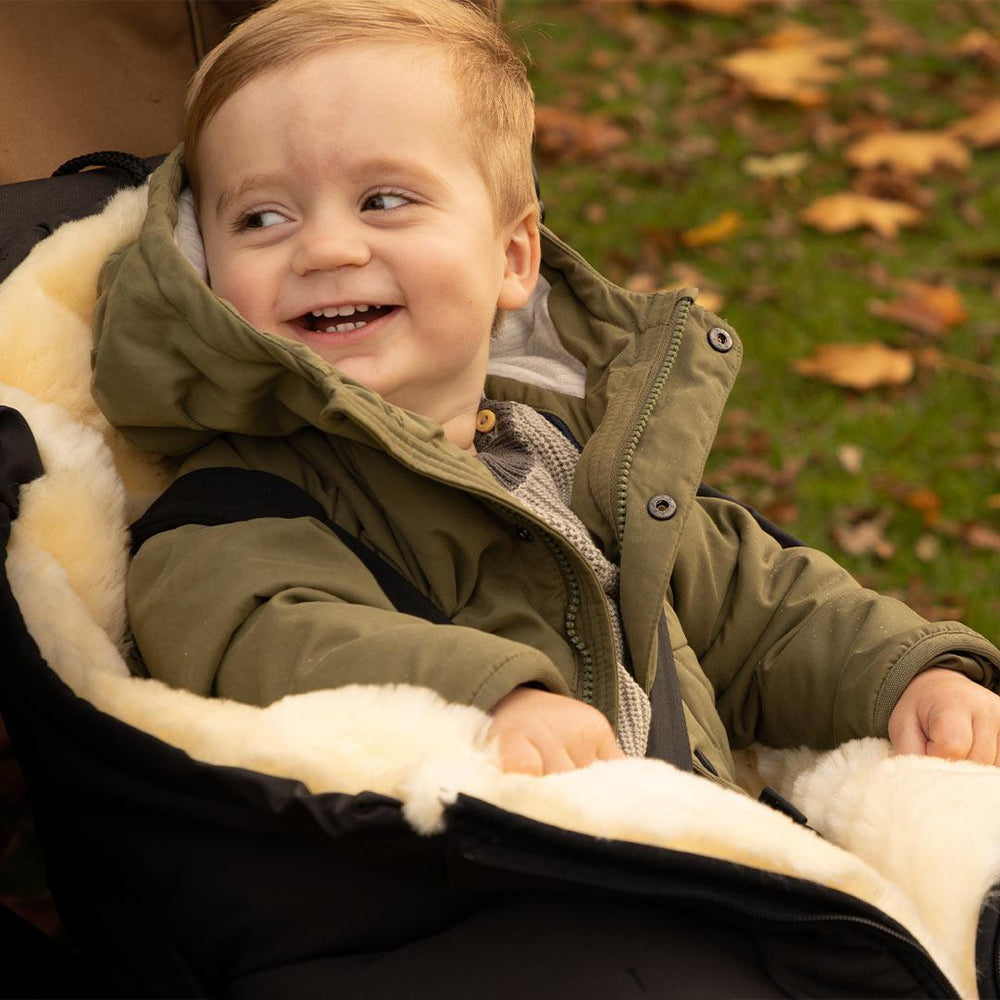 Naturally Sheepskins Merino Sheepskin Footmuff - Black-Footmuffs-Black- | Natural Baby Shower
