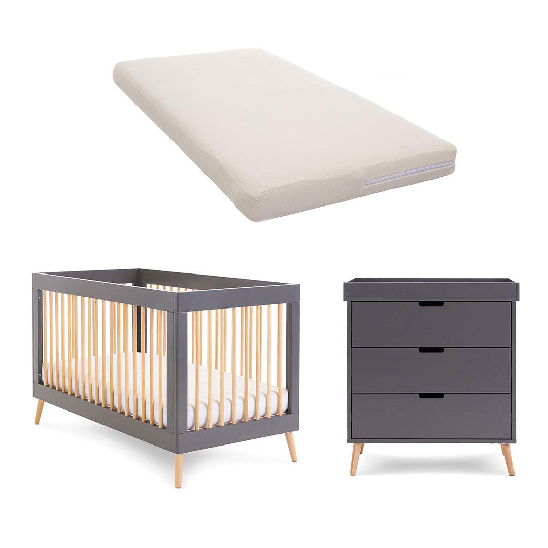 Obaby Maya 2 Piece Room Set - Slate + Natural-Nursery Sets-Natural Coir/Wool Mattress- | Natural Baby Shower