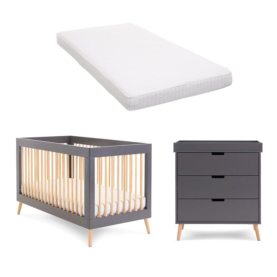 Obaby Maya 2 Piece Room Set - Slate + Natural-Nursery Sets-Moisture Management Mattress- | Natural Baby Shower