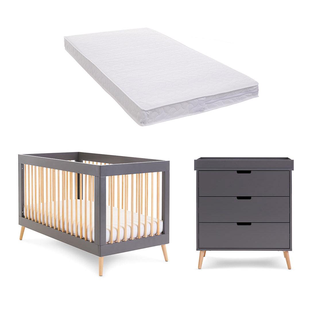 Obaby Maya 2 Piece Room Set - Slate + Natural-Nursery Sets-Pocket Spring Mattress- | Natural Baby Shower