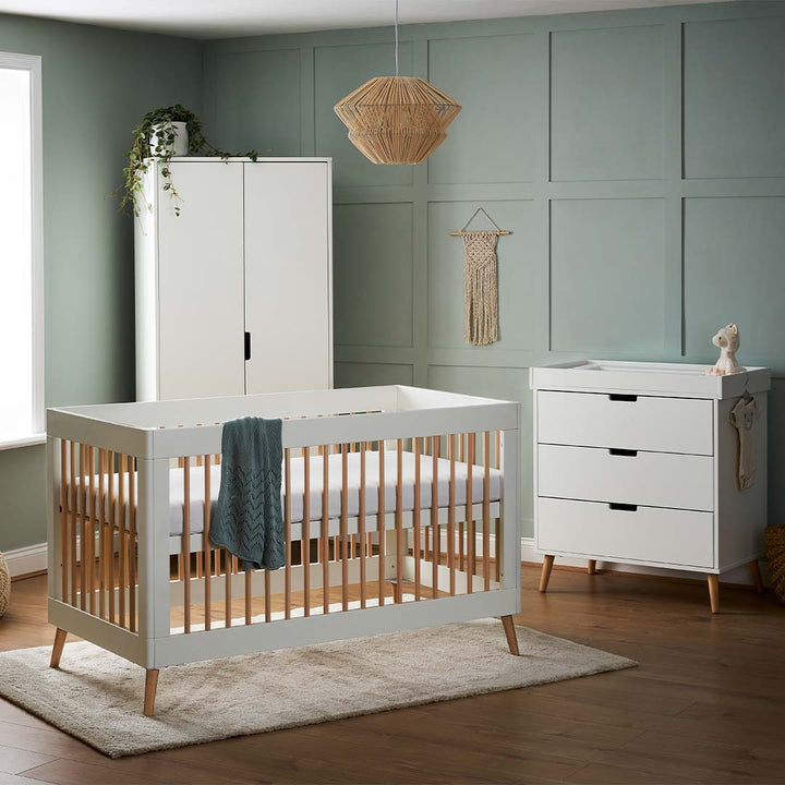 Obaby Maya 3 Piece Room Set - White + Natural-Nursery Sets-No Mattress- | Natural Baby Shower