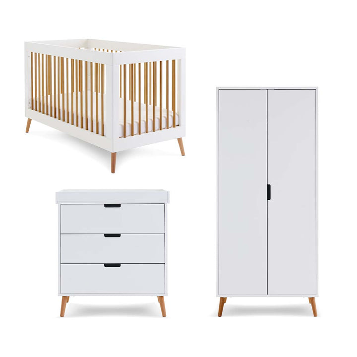 Obaby Maya 3 Piece Room Set - White + Natural-Nursery Sets-No Mattress- | Natural Baby Shower