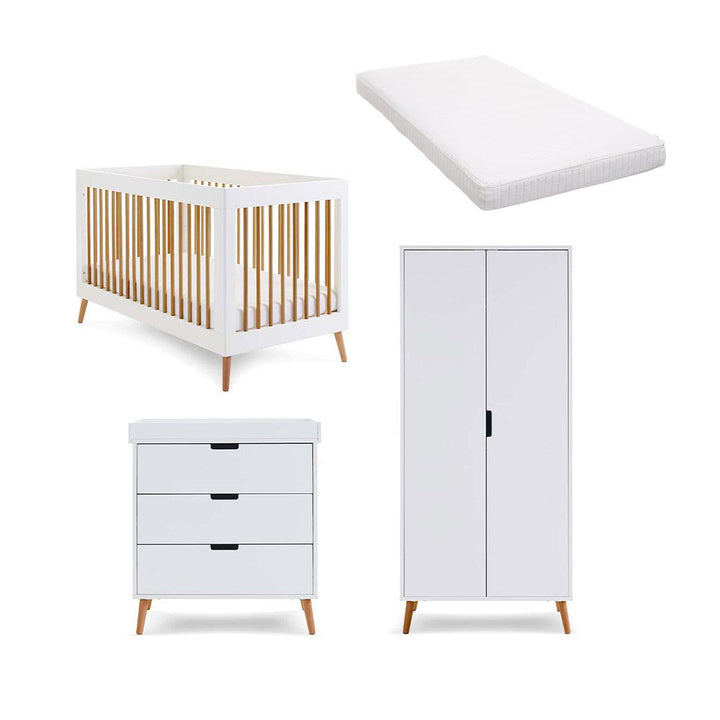 Obaby Maya 3 Piece Room Set - White + Natural-Nursery Sets-Moisture Management Mattress- | Natural Baby Shower