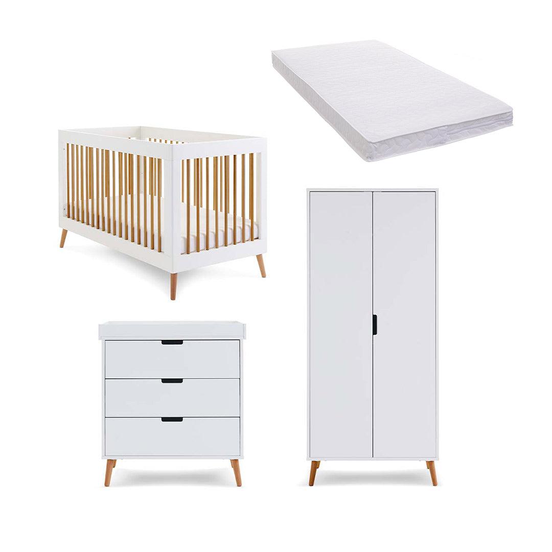 Obaby Maya 3 Piece Room Set - White + Natural-Nursery Sets-Pocket Sprung Mattress- | Natural Baby Shower