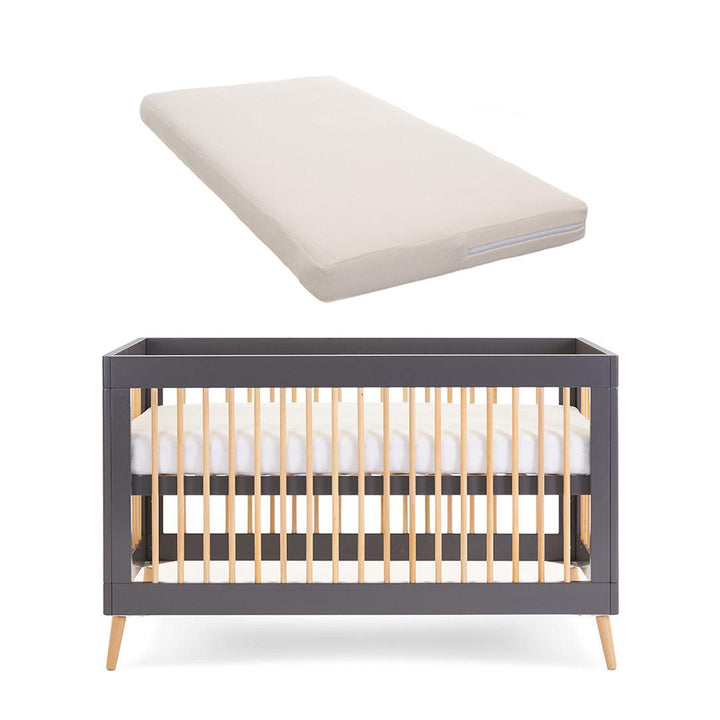Obaby Maya Cot Bed - Slate + Natural-Cot Beds-Natural Coir/Wool Mattress- | Natural Baby Shower