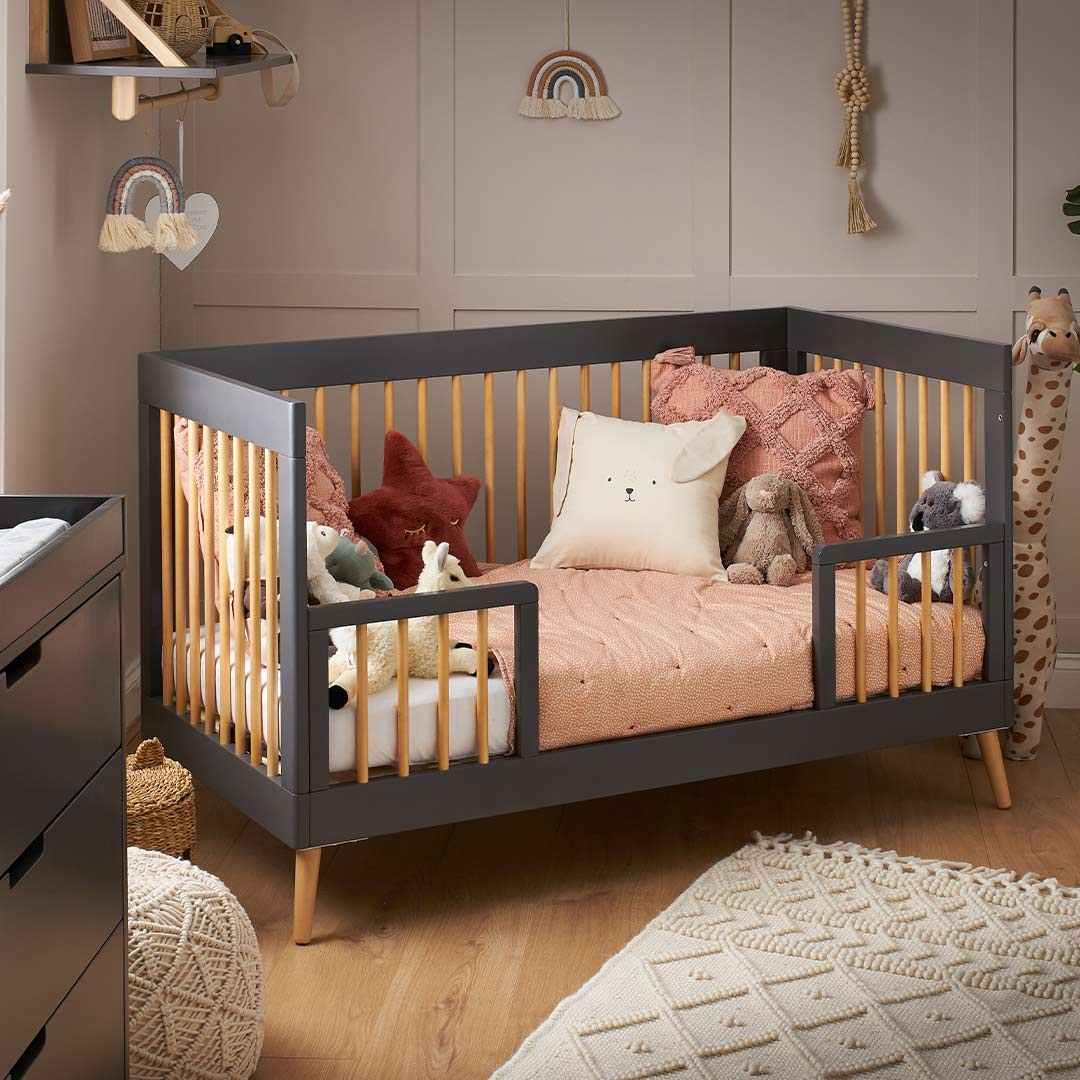 Obaby Maya Cot Bed - Slate + Natural-Cot Beds-No Mattress- | Natural Baby Shower