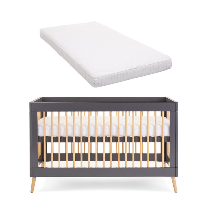 Obaby Maya Cot Bed - Slate + Natural-Cot Beds-Moisture Management Mattress- | Natural Baby Shower