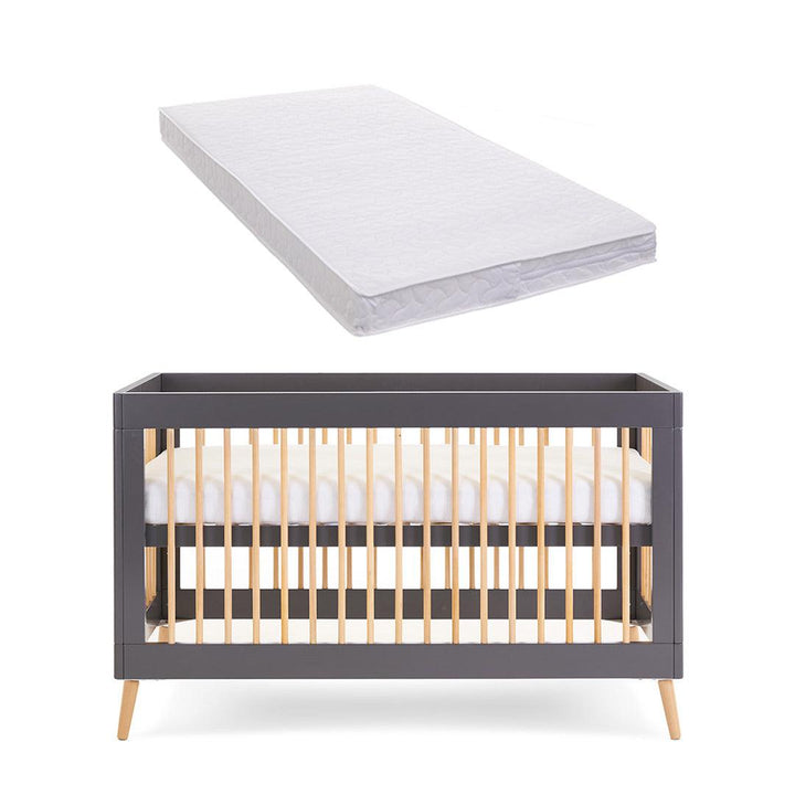 Obaby Maya Cot Bed - Slate + Natural-Cot Beds-Pocket Sprung Mattress- | Natural Baby Shower