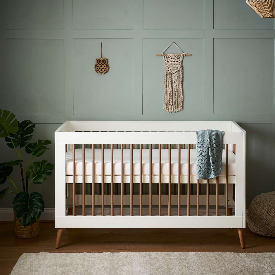 Obaby Maya Cot Bed - White + Natural-Cot Beds-No Mattress- | Natural Baby Shower