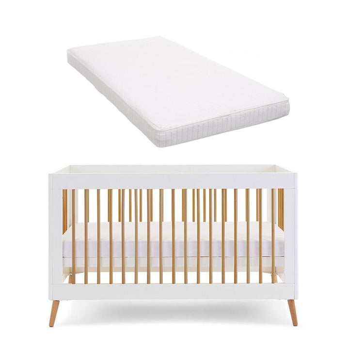 Obaby Maya Cot Bed - White + Natural-Cot Beds-Moisture Management Mattress- | Natural Baby Shower