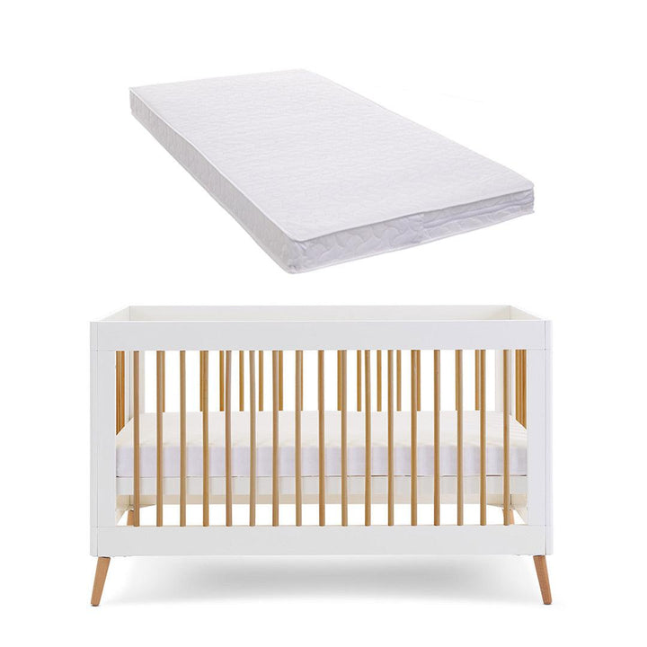 Obaby Maya Cot Bed - White + Natural-Cot Beds-Pocket Sprung Mattress- | Natural Baby Shower