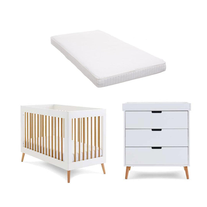 Obaby Maya Mini 2 Piece Room Set - White + Natural-Nursery Sets-Moisture Management Mattress- | Natural Baby Shower