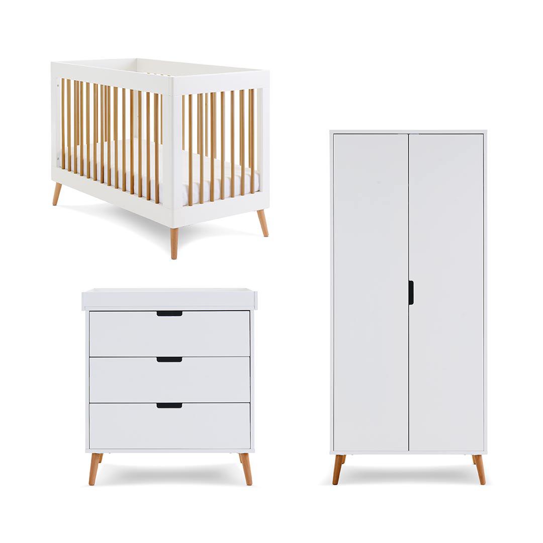 Obaby Maya Mini 3 Piece Room Set - White + Natural-Nursery Sets-No Mattress- | Natural Baby Shower