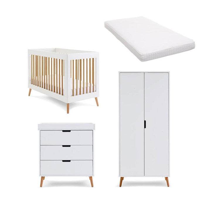 Obaby Maya Mini 3 Piece Room Set - White + Natural-Nursery Sets-Moisture Management Mattress- | Natural Baby Shower