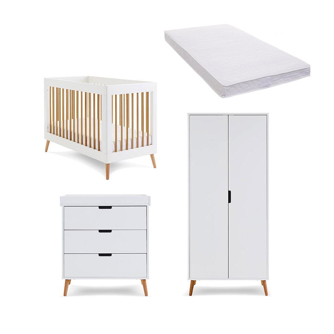 Obaby Maya Mini 3 Piece Room Set - White + Natural-Nursery Sets-Pocket Sprung Mattress- | Natural Baby Shower
