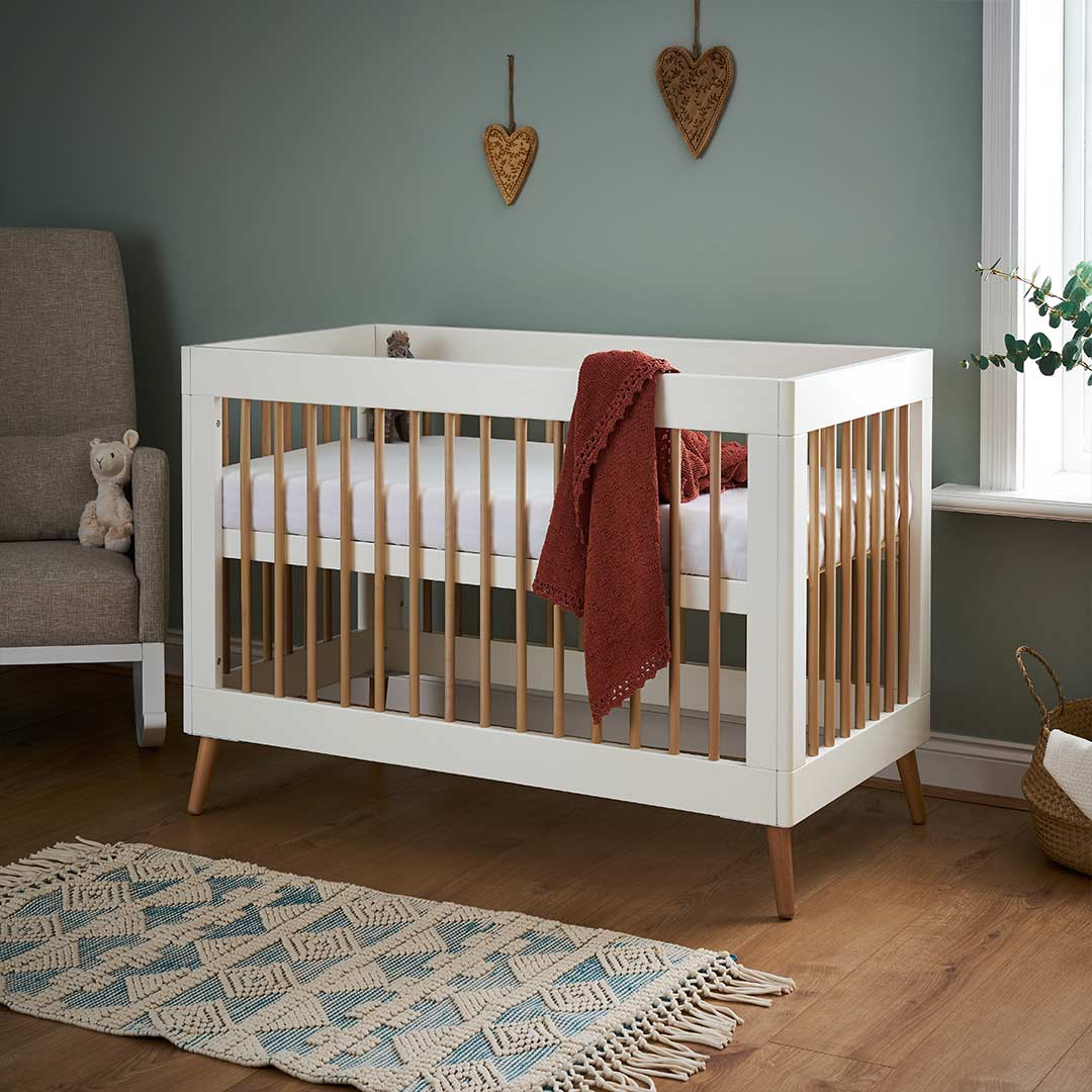 Obaby Maya Mini Cot Bed - White + Natural-Cot Beds-No Mattress- | Natural Baby Shower