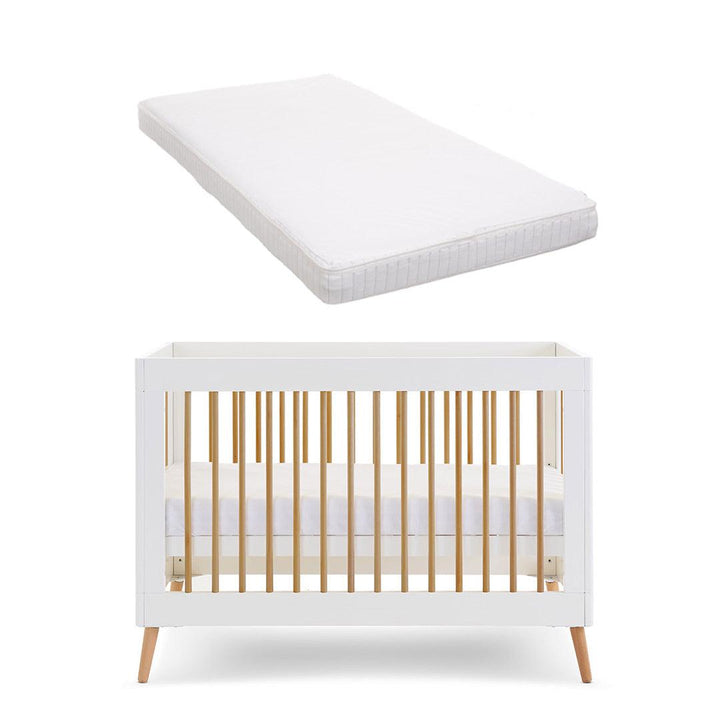 Obaby Maya Mini Cot Bed - White + Natural-Cot Beds-Moisture Management Mattress- | Natural Baby Shower
