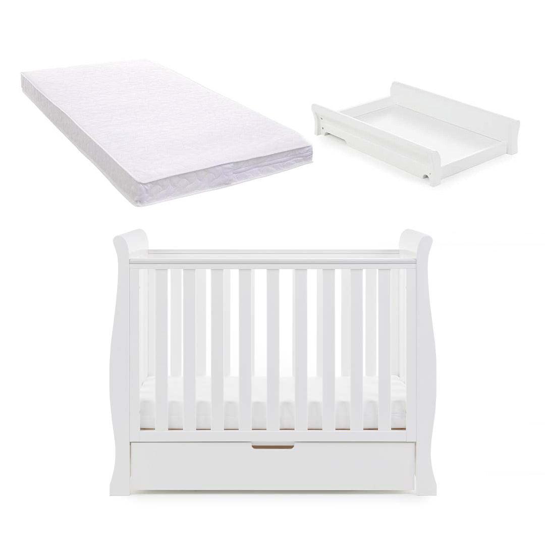 Obaby Stamford Space Saver Cot - White-Cots-With Cot Top Changer + Sprung Mattress- | Natural Baby Shower