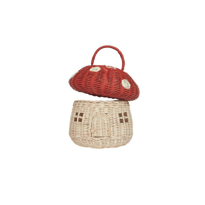 Olli Ella Rattan Mushroom Basket - Red-Play Bags + Purses- | Natural Baby Shower