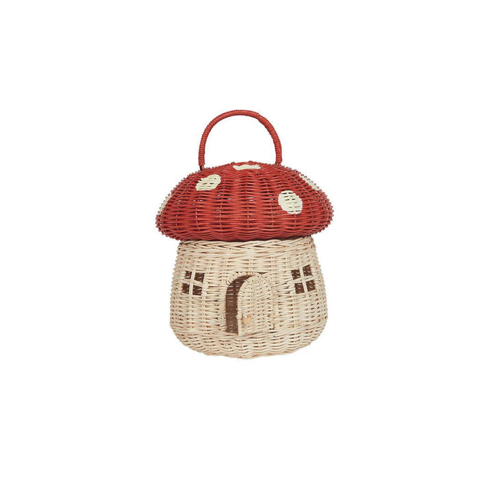 Olli Ella Rattan Mushroom Basket - Red-Play Bags + Purses- | Natural Baby Shower