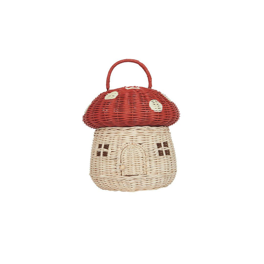 Olli Ella Rattan Mushroom Basket - Red-Play Bags + Purses- | Natural Baby Shower