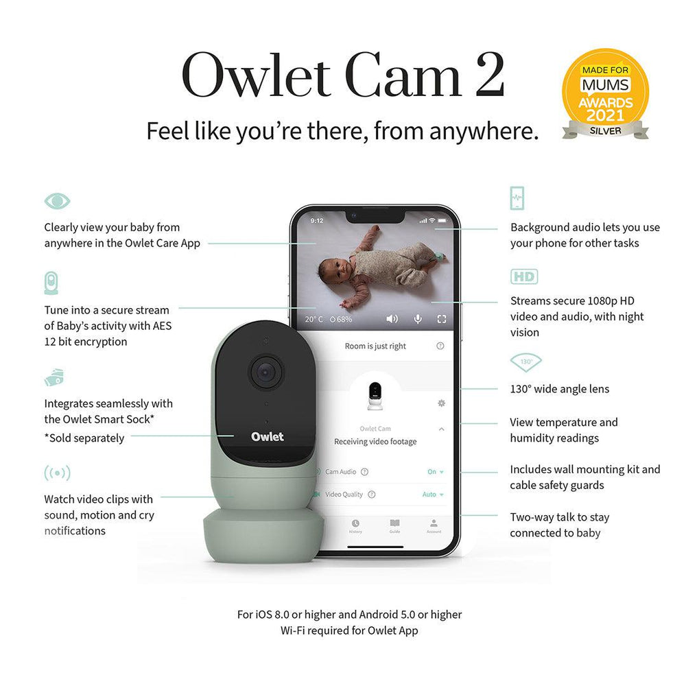 Owlet Cam 2 - Sage-Baby Monitors- | Natural Baby Shower